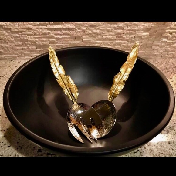 Michael Aram gold feather spoon fork servers. - Picture 6 of 7